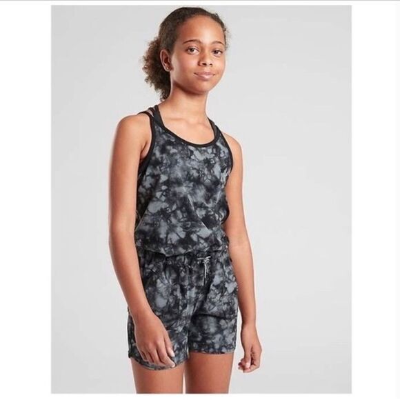 Athleta Girl Ready To Go Jumper Romper Black/Gray Tie Dye Sz M - Picture 1 of 15